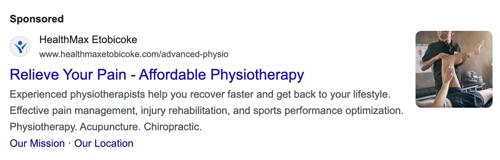HealthMax desktop Google Search ad example