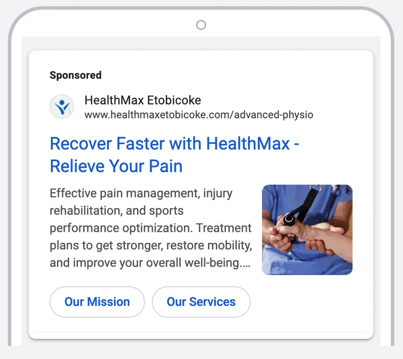 HealthMax mobile Google Search ad example