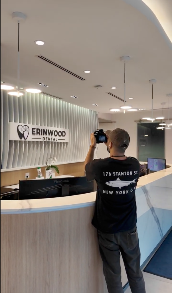 Capturing the modern front desk and welcoming clinic entrance.